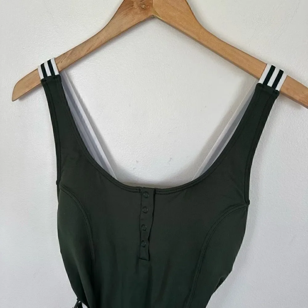 Seafolly Women's Green and White Tank Maillot Belted One Piece Swimsuit